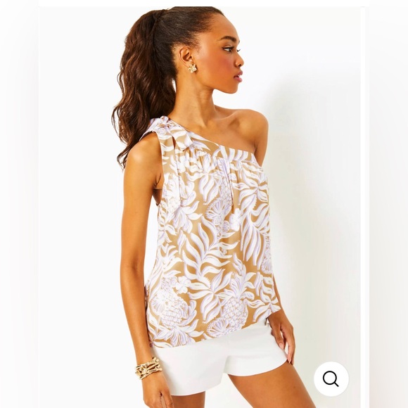Lilly Pulitzer Tops - *NWT* Lilly Pulitzer Women’s 12 Bexler One-Shoulder Top Rattan Bon Vivants Top